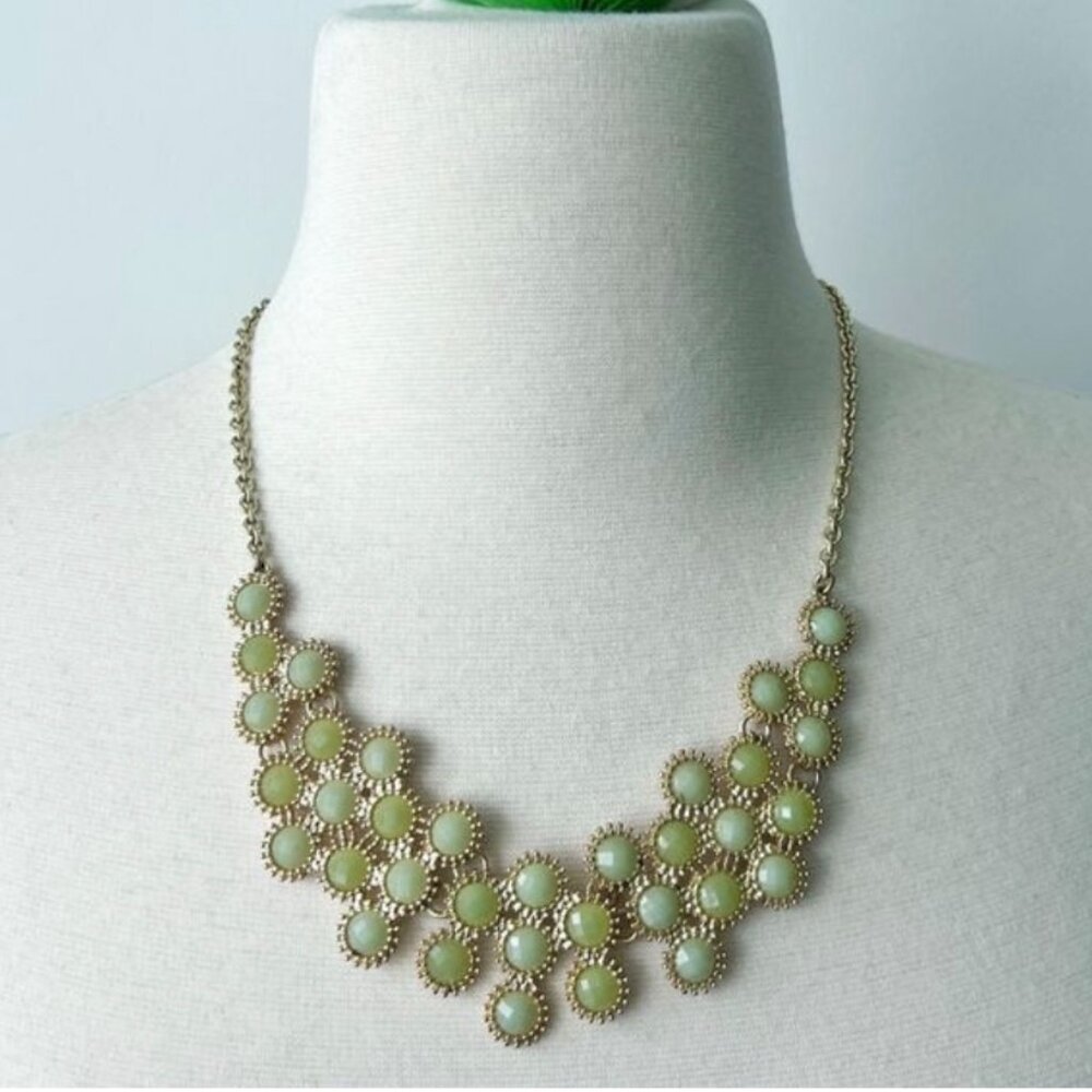 Gorgeous Gold Tone Chain Necklace w Statement Center w Lt Green Cabochons